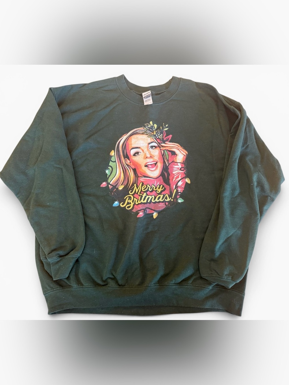 Britney “Merry Christmas” Graphic Sweatshirt — Forest Green - Men’s Large